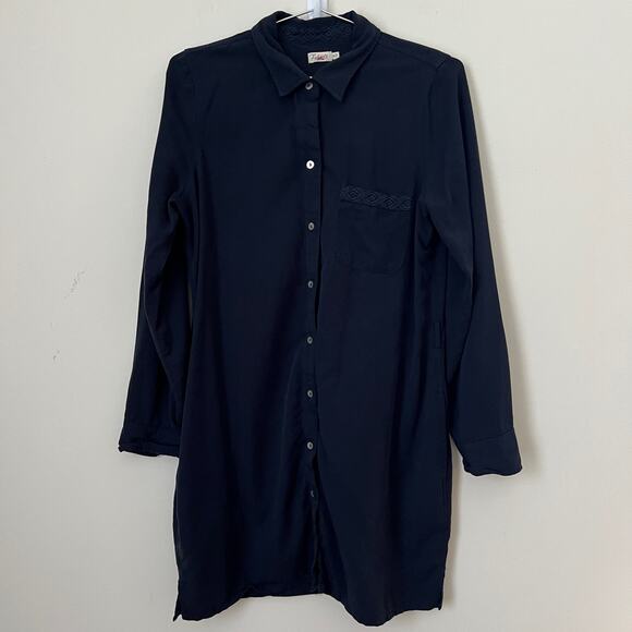 Faherty Women's Navy Blue Button Down Shirt Dress Size M - Picture 1 of 11